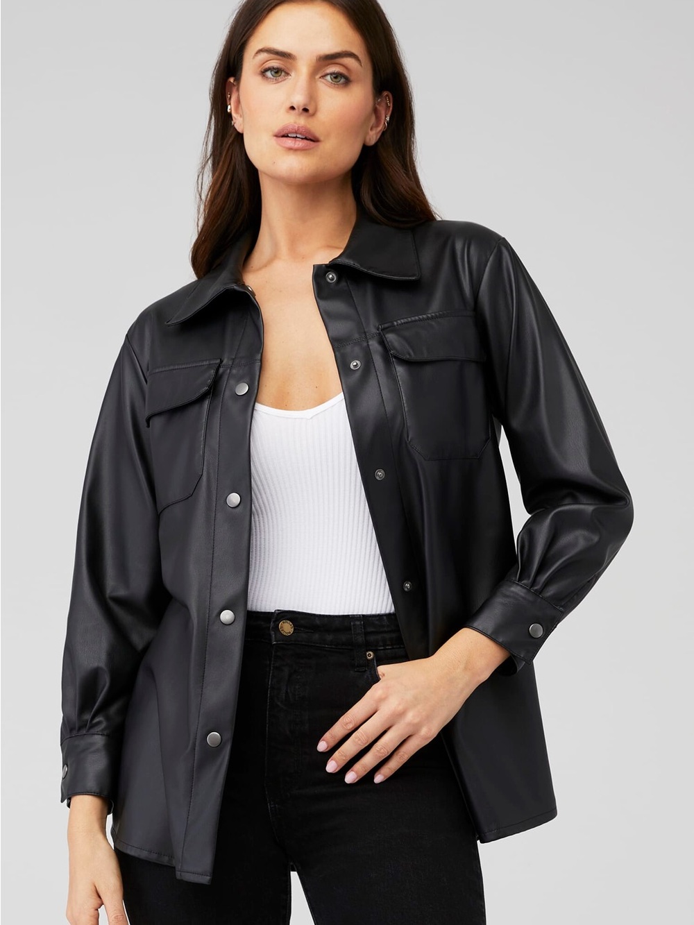 Steve Madden Black Faux Leather Shirt Jacket